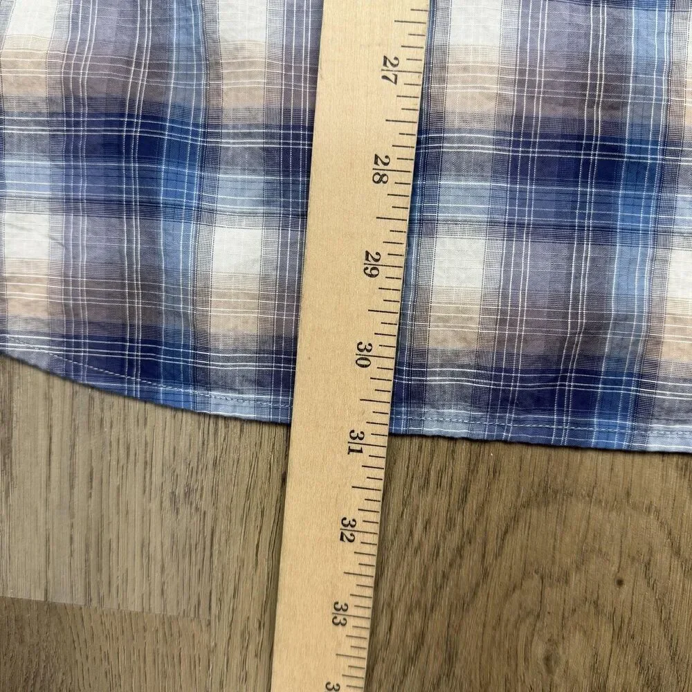John Varvatos USA Shirt Mens XL Blue Plaid Long Sleeve Button Up Lightweight